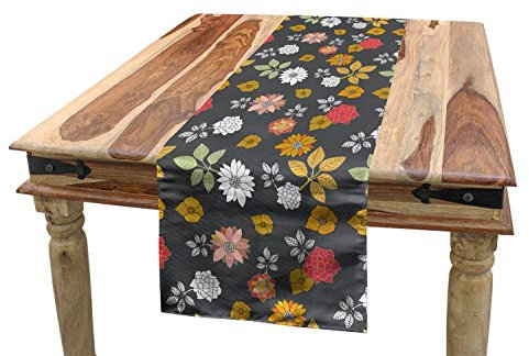 ABAKUHAUS Blumen Tischläufer, Blühende japanische Blumen, Esszimmer Küche Rechteckiger Dekorativer Tischläufer, 40 x 180 cm, Mehrfarbig