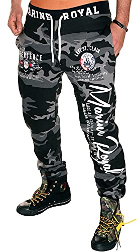 Jaylvis Herren Jogginghose lang Baumwolle Sweatpants H.512 L, Camou/Dunkel-weiß