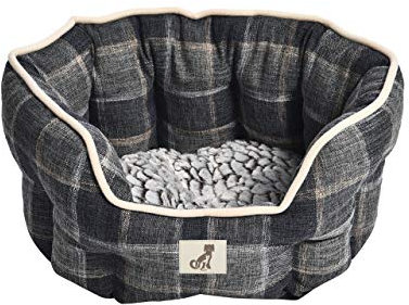 AllPetSolutions Alfie Range Dog Bed - Warm, Fleece-Lined Machine Washable Dog Bed with Raised Rim - Calming Pet Sofa & Home Lounger with Extra Soft Reversible, Removable Pillow Cushion - Medium, Check