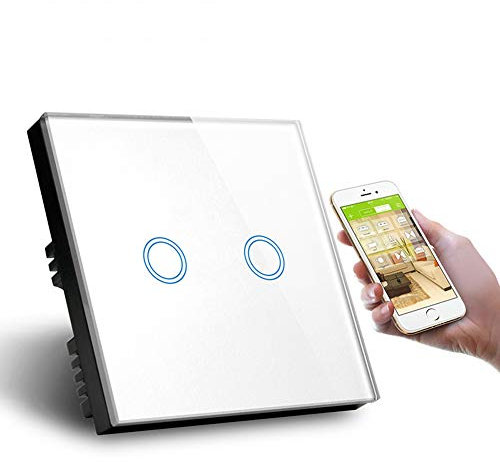 Interrupteur mural WiFi avec télécommande 2 prises, blanc