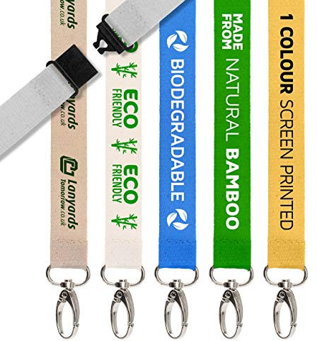 Lanyards Tomorrow Schlüsselband, aus Bambus, umweltfreundlich, biologisch abbaubar, mit Sicherheitsverschluss und Metallclip, 100 Stück 10mm (1cm) Width