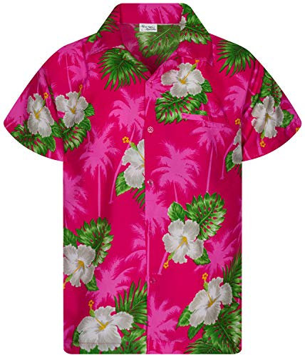Funky Chemise Hawaienne Kids Garçons, Manche Courte, Print Small Flower, Rose, 8