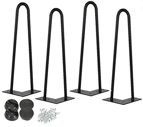 4er Haarnadel Tischbeine Stabile Haarnadelbeine aus Metall für Laptop Tisch Schrank Schreibtisch Esstisch DIY-Möbel mit Schutzfüßen und Schrauben (36 cm) hoch - Schwarz