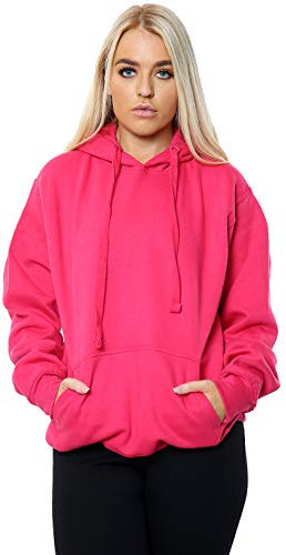 Felpa da donna oversize con cappuccio in tinta unita, con zip esterna, felpa con cappuccio, Fucsia, X-Large