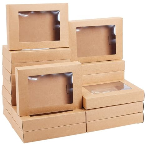 NBEADS 24 Pcs Boîte Carton, Boîtes en Papier Pliantes Boîtes à Biscuits à Friandises avec Fenêtre de 10x7 cm pour Les Friandises de Fête Emballage de Boulangerie et Bijoux, 2.5 X 14.5 X 10.5cm
