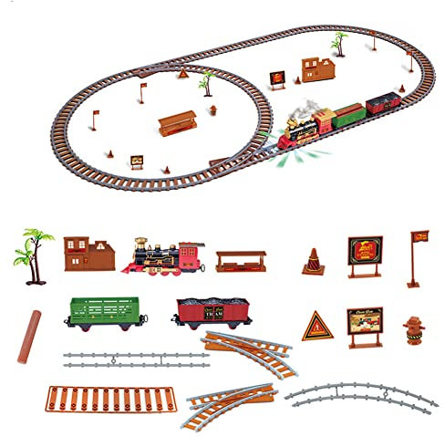 Weihnachtszug-Set, Weihnachten Zug Deko Elektrische Eisenbahn Starter-Set mit Licht und Nebel Tannenbaum Weihnachtsbaum Deko Weihnachtszug Kleiner Zug Fensterdeko Geschenke für Kinder Jungen Mädchen