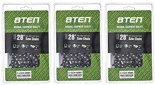 8TEN Full Chisel Skip Tooth Chainsaw Chain 28 Inch .050 3/8 91DL for Stihl MS440 MS660 MS460 MS441 MS650 MS661 (3 Pack)
