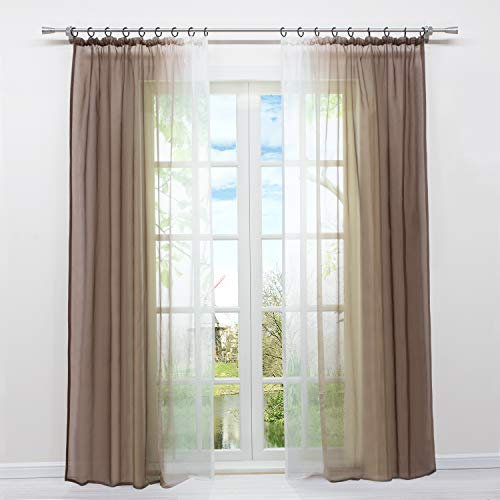 HongYa 2er-Pack Farbverlauf Gardinen Transparenter Voile Vorhänge Schals mit Kräuselband H/B 225/140 cm Braun