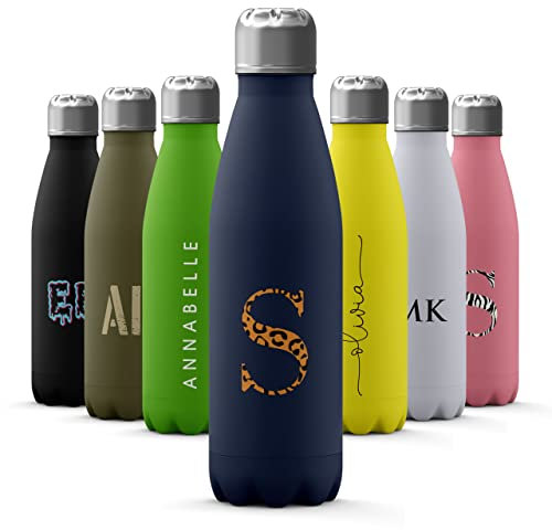 Tirita Personalised Water Bottle - Thermal Travel Flask for Hot & Cold Drinks - Insulated Stainless Steel Bottle - Gym, Office, School Drink Bottles - 500ml water bottle [28- Animal Print Cheetah]
