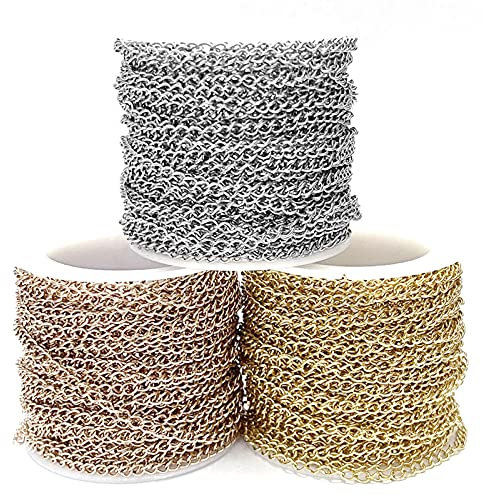15M Panzerketten aus 304 Edelstahl 4x3x0,6mm Verdrehte Glieder Kreuzkabelketten Roségold Gold und Versilbert mit Spule für Schmuckherstellung