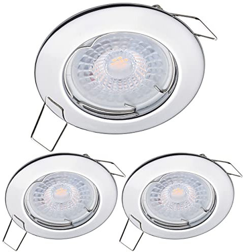 Oktaplex Lighting 3er Set LED Spot Sedan - mit LED Modul 4,8W 3000K 230V 380lm Warmweiß 110° - Einbaustrahler Chrom Lochmaß 60mm