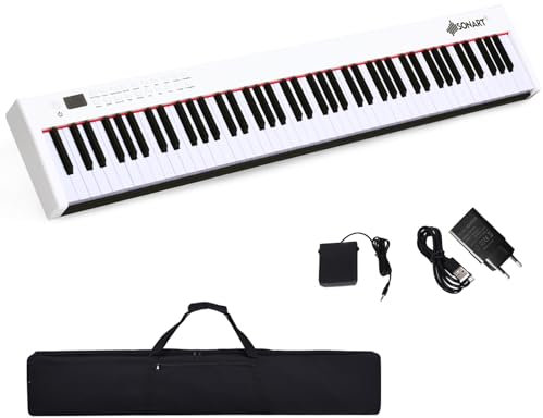 DREAMADE Clavier Électronique Portable 88 Touches, Piano Numérique avec Pédale de Sustain & Mode d’Enseignement,128Sons128 Rythmes20 Démos,Amateurs & Enfants de 3 ans +, Blanc