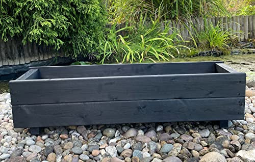 RUDDINGS WOOD Wooden Planter Garden Flower Plant Pot Box Container Outdoor Trough Rectangular Charcoal Black Medium Size 0.9m