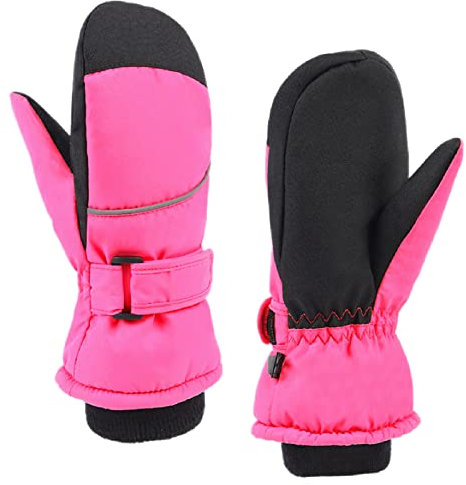 TRIWONDER Moufles de Ski Enfants Gants Chaud Hiver Moufles Coupe-Vent pour Garçon Fille (A - Rose Rouge, XS (5-7 Ans))