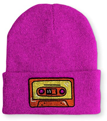 tshirtladen Kassette Retro Statement Beanie Mütze mit Spruch für Damen und Herren, Farbe: Pink