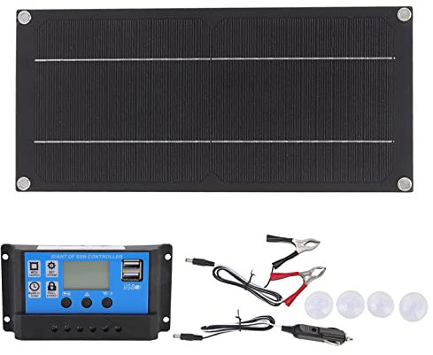 Kit de Panneau Solaire 600W 18V, Batterie Panneau Solaire Chargeur de Batterie Kit avec Clips de Batterie Adaptateur de Câble Kit Panneau Solaire Monocristallin pour Voiture, Caravane, Bateau Marin