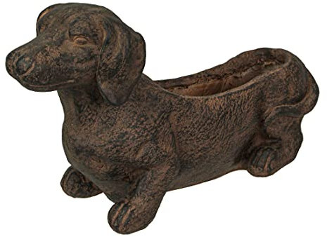 Skurriler Dackel-Übertopf aus Kunstharz, rustikales braunes Finish, Dekoration für drinnen und draußen, 50,8 cm lang, wetterfest, Sukkulenten, Kräuter und Blumentopf