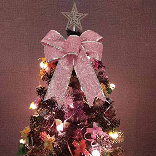 PERZOE Árbol de Navidad Topper Arcos de Purpurina para Corona de Navidad Arco Decorativo Árbol de Navidad Cinta Bowknot Colgante Inicio Fiesta de Vacaciones Decoración Rosado