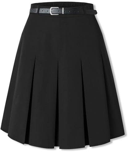SANGTREE Damen Mädchen A-Linie Lang Plissee Hohe Taille Mode Rock Schuluniform Cosplay, Schwarz-mittellang, 4X-Groß