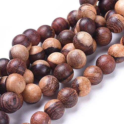 PandaHall Lot de 5 fils de perles en bois de rose naturel de 6 mm - Perles d'espacement en bois polies à la main pour la fabrication de bracelets, colliers, bijoux, marron selle