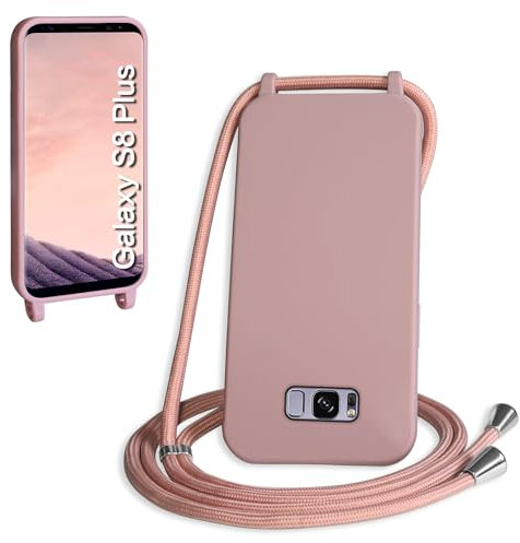 WenBaby Handykette für Samsung Galaxy S8 Plus Hülle mit Band,Handyhülle mit Schnur zum Umhängen Silikon Seil Necklace Schutzhülle mit Kordel Tasche Case TPU Bumper für Galaxy S8 Plus- Sandrosa
