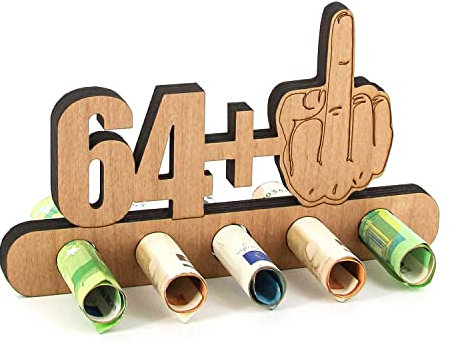 Giftota - Originelle Lustig 65. Geburtstag Geldgeschenk Holz - 64 + 1 - Geschenk zum 65.Geburtstag - Geburtstag Jubiläum - Geschenke aus Holz - Geschenke für Freunde, Familie