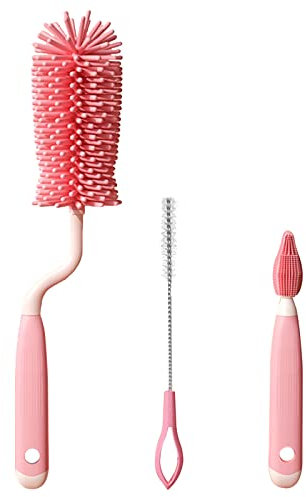 Cepillo para Biberones, Cepillo para biberones de Silicona 3 Piezas, Juego de Cepillo de Tetina para Limpiar Biberones, Reutilizables, Limpiabotellas Cepillo