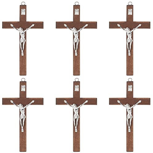 WEBEEDY 6 Stück Kreuz Set Holzkreuz Kruzifix mit Jesus Christus Figur Wand Kreuz katholische Kreuze Wandkreuz Kruzifix zur Firmung Geburt Kommunion Taufe