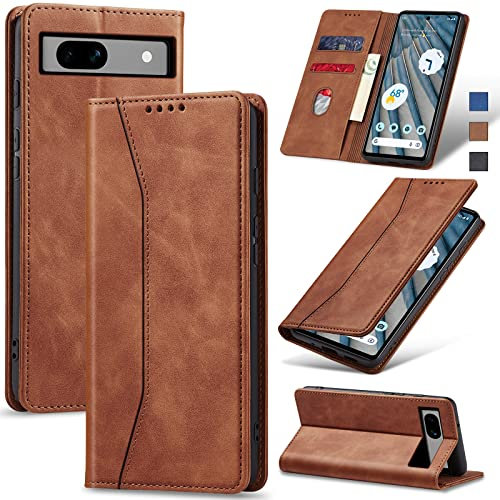 Jasonyu Handyhülle für Google Pixel 7A Hülle Leder Flip Klappbare Stoßfeste Magnetische Premium PU Leder Standfunktion Kartenfächern Schutzhülle Klapphülle für Google Pixel 7A,Braun