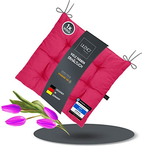 LILENO HOME 1er Set Stuhlkissen 21 Pink (40x40x6 cm) - Sitzkissen für Garten, Küche oder Esszimmer - UV-beständige Indoor u. Outdoor Stuhlauflage als Stuhl-Kissen (Linda FUM)