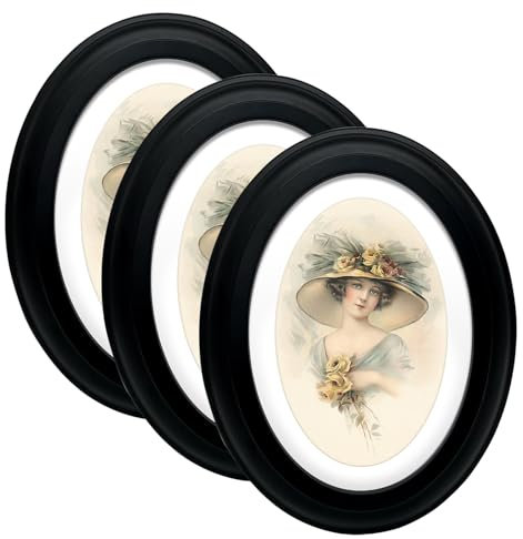 irbaniland Confezione da 3 cornici per foto ovali da appendere alla parete, rotonde, decorazione per la casa, bianco e nero, strumento decorativo da tavolo vintage (nero, 20 x 25 cm)