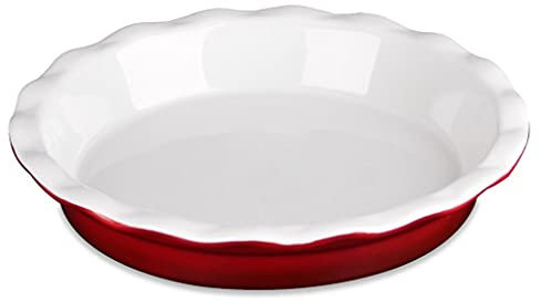 OQHAIR 1 pièce 1100ML Crinkle Rim Porcelaine Plat à rôtir Plaque de Cuisson pour crêpes, Barbecue, Pizza, Tarte aux Fruits, Quiche, tartes