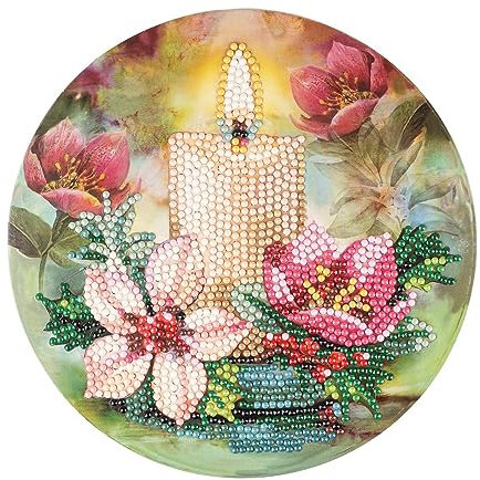 Ideen mit Herz Diamond Painting Fensterbild | doppelseitiger Druck | Ø18,3 cm | inkl. Diamond Painting Steine, Werkzeug und Zubehör (Kerze mit Christrosen)
