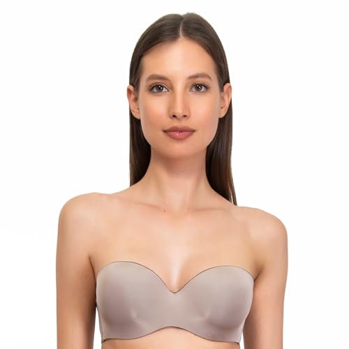 SÌèLEI, Fascia con Coppe Graduate, Realizzata in Morbida Microfibra, con Finiture Invisibili, Ferretto Invisibile, Spalline Removibili, Designed in Italy, Color Stone, Taglia 3C