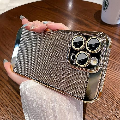 Heat Dissipation Breathable Cooling Case for iPhone 14 Pro Max Plating Electroplate Shockproof Slim Hard Cover (for iPhone 14 Pro Max,Gold)