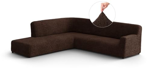PAULATO - Ecksofa-Husse mit linker Halbinsel aus einfarbiger Mikrofaser (gesehen von vorne), bi-elastisches, kratzfestes und maschinenwaschbares Gewebe, patentierte Made in Italy - Braun