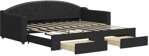 vidaXL Tagesbett, Ausziehbar Schlafsofa mit Schubladen Matratzen, Bettsofa Gästebett für Schlafzimmer Wohnzimmer, Sofa Bett Ausziehbett, Schwarz 90x190 cm Stoff