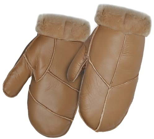 Harssidanzar Frauen Handschuhe für Winter,Lammfell Shearling Pelz gefüttert Warme Echtleder Handschuhe KL030EU,Kaffee,Größe M