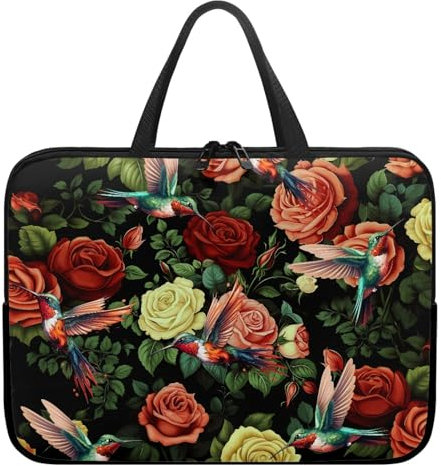 Surwin Housse pour Ordinateur Portable, Motif Fleurs Housse Imperméable Ordinateur Portable Housse de Protection Ordinateur avec Poignée et Fermeture Éclair (17 Pouces,Colibri)