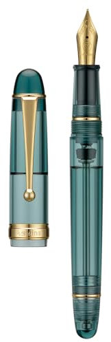 Asvine V126 Stylo-plume rechargeable sous vide Pointe fine Acrylique Bleu sarcelle transparent Grande capacité Avec étui cadeau 1 unité (Lot de 1)