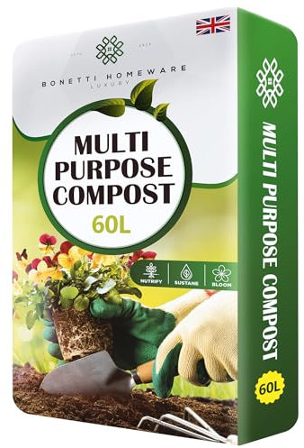 Bonetti 60L Multi-Purpose Compost Soil Bag – Eco-friendly Nutrient Rich Compost Mix for Potting, Growing Garden, Outdoor, Indoor, Houseplant Seed Plants