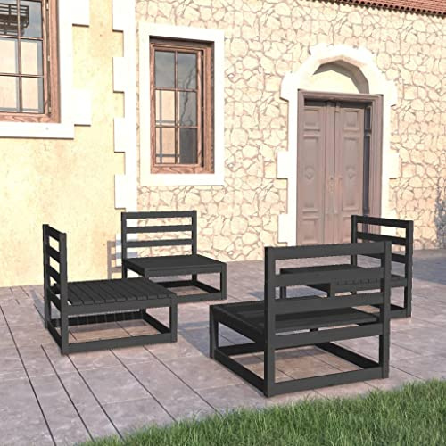KTHLBRH Outdoor Lounge Garten möbel draußen Balkon Tisch und stühle 4-TLG. Garten-Lounge-Set Schwarz Massivholz Kiefer