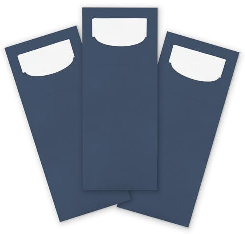 itenga 24x Bestecktasche aus Papier mit kleiner weißer Serviette Besteckserviette Pochette (dunkelblau)