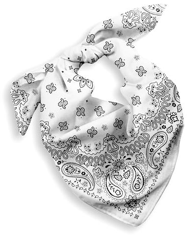 EVERY-VILLE Where EVERYone is Welcome 1 Pack White Bandana for Women Men Gift Packaging - Cowgirl Cowboy Accessories Scarf Headband Neckerchief - Large Paisley Hair Face Covering