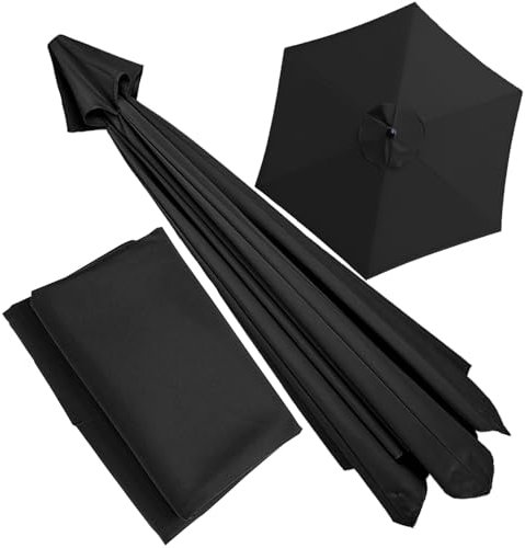 Rechange Toile De Parasol De Jardin 200cm/270cm/300cm 6 Baleines 8 Baleines Housses De Rechange Pour Parasol Anti-UV Extérieur Parasols Auvent De Rechange Tissu De Rechange(Color:Black,Size:200cm(6.5f