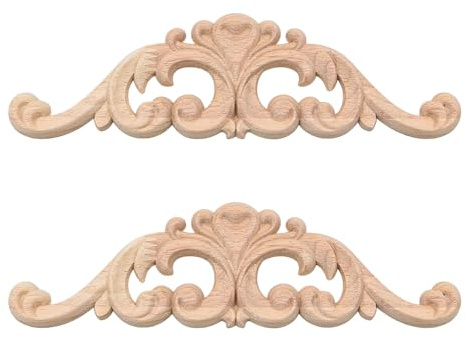 2 PCS ZONADAH 22x6cm Wood Carved Onlays Appliques Carving Overlay Craft Decals Decorative Light Door Wall Decors for Cabinets Windows Mirrors Furniture Doll Bed Stairs