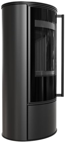 KRATKI Stufa a legna in acciaio ERIK BLACK | 5,5 kW | 150 mm | Flamme Verte | ECODESIGN | BImSchV 2 |15a B-VG | con porta a chiusura automatica | Stufa Moderna | Gamma di potenza 2,5-8,5kW