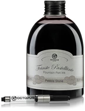 Octopus Fluids Füllhaltertinte im Tintenglas inklusive Konverter, Schreibtinte für Füllhalter, Füllertinte in Pastell Grau Pebble Stone 250 ml
