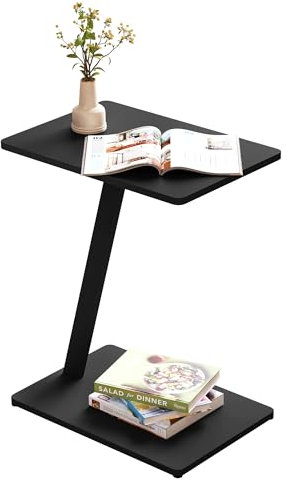 eSituro Beistelltisch C Form, Couchtisch mit Metallgestell, Nachttisch Wohnzimmertisch Sofatisch Laptoptisch, Industrie-Design, für Couch Sofa Bett, 48x64,5x33 cm, Schwarz