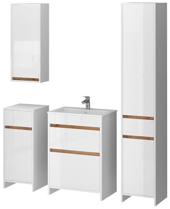 Vicco Set mobili bagno Detmold, Bianco lucido, 5 parti
